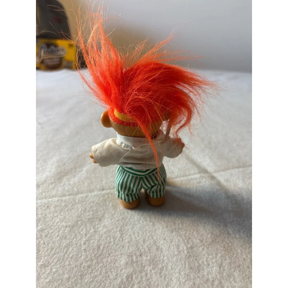 Vintage Troll Doll Golfer Orange Hair Green Striped Pants Golf Club Toy
